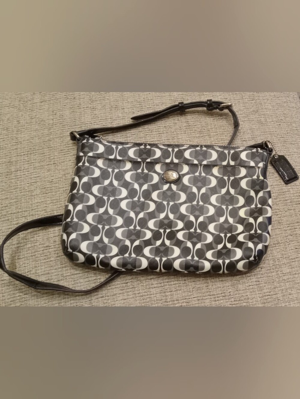 Coach Black and White Signature Crossbody Pouch
